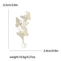 Spilla a farfalla dorata con zirconi cubici e perle bianche, altezza 6,5 cm - Oro
