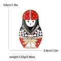 Broche de muñeca rusa con diamantes de imitación y esmalte, mide 4,8 x 3,9 cm, retro - Rojo