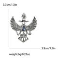 Detailed dimensions of antique silver double-headed eagle brooch with blue gemstone - Silver