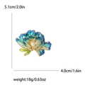 Broche pivoine élégante avec pétales émaillés et perle centrale, taille 5,1cm x 4,0cm - Bleu