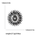 Spilla a girasole in cristallo nero con misure di 5,8 cm di altezza e 5,4 cm di larghezza - Grigio