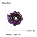 Elegante spilla a forma di peonia viola in smalto con perla e finiture dorate da donna - Viola