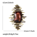Detailed view of a vintage rectangular brown crystal brooch with size 6.5x4.3cm markers - Rectangular 3D Brooch (MM-BR-4387) / Purple