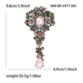Vintage-Legierung Brosche mit bunten Kristallen und rosa Tropfenanhänger in Altgold - Mehrfarbig 4477-MX / Bunt