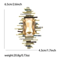 Detailed size view of vintage brooch with amber gemstone measuring 6.5cm by 4.3cm - Rectangular 3D Brooch (MM-BR-4387) / Antique Gold-Champagne