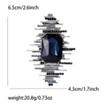 Vintage palace style brooch with blue crystal and silver geometric metal frame - Rectangular 3D Brooch (MM-BR-4387) / Blue