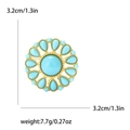 Turkish round rhinestone brooch with blue main stone and gold hollow floral petals - Blue