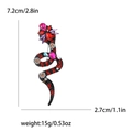 Broche serpent élégante avec cristaux colorés pour costumes et chemises, longueur 7,2 cm - Rouge