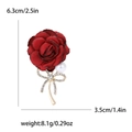 Spilla fiore rosa in tessuto rosso con fiocco, perla e strass, misura 6,3x3,5cm - Rosso