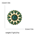 Vintage round gold brooch with large central green gemstone and water drop crystals - Green