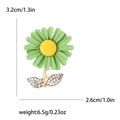Green daisy enamel brooch with yellow center and crystal-studded gold leaves - Green