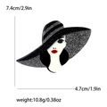 Spilla moda in acrilico ragazza moderna con cappello glitterato, gioiello 7,4x4,7cm - Nero