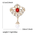 Spilla vintage dorata con gemma rossa e perla a goccia, elegante spilla di cristallo - Rosso (MM-BR-4601-RD)