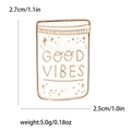 Good Vibes enamel jar pin with gold stars on white background showing dimensions and weight - White (MM-BR-4306-WH)