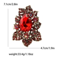 Broche vintage en alliage avec cristal rouge et détails floraux, 7.1x4.7cm - Rouge (4571-RD)