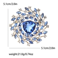 Macro detail of alloy brooch with blue gemstones and diamonds showing exact dimensions - Blue (4443-BL)