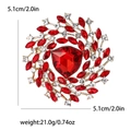 Red rhinestone wreath brooch for women's suits featuring silver alloy and red crystals - Red (4443-RD)