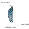 Spilla pavone elegante con cristalli, dimensioni 13,1x4,4 cm e specifiche peso 46g - Blu