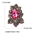 Vintage-Blumenbrosche mit rosa Kristall, Blattdetails und Größenangaben in Zentimetern - Rosa (4571-PK)