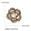 Spilla vintage a rosa dorata con strass champagne e perla, dettaglio di 4,1 cm - Marrone