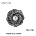 Dettagli della spilla a rosa vintage con dimensioni 3,9cm x 3,8cm e un peso di 15,5g - Grigio