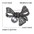 Spilla a fiocco vintage in lega con strass grigio scuro e perla per abbigliamento donna - Nero Lucido (MM-BR-0121)
