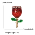 Elegante spilla rosa smaltata rossa con foglie verdi e bordo dorato, 2,6 cm - Rosso