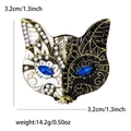 Cute fox mask brooch in black and white enamel with blue crystal eyes and rhinestones - Black and White