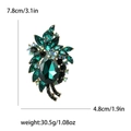 Vintage green rhinestone bauhinia flower brooch with dimensions and weight info - Green