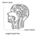Tableau des tailles montrant la hauteur 3,0cm et largeur 2,6cm de la broche cerveau argent - Argenté