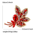 Deep red leaf crystal brooch in gold-tone alloy with size and weight measurements - Red (MM-BR-4440)