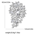 Vintage floral crystal brooch size 8.2cm by 5.5cm for women suits and dresses - Silver