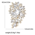 Vintage gold crystal flower brooch for women's suits with dimensions 8.2cm and 5.5cm - Gold