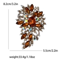 Vintage silver alloy brooch with amber crystals and champagne rhinestones, 8.2cm height - Brown