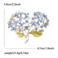 Detailed blue enamel hydrangea flower brooch with golden leaves and crystals, size 5.9cm - Blue