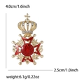 Golden crown medal brooch with red enamel cross and white rhinestones, size 4.0x2.5cm - Red