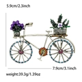 Vintage bicycle brooch with colorful rhinestones and enamel flowers on metal base - Multicolor 4724-MX