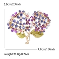 Elegant gold-plated hydrangea brooch with colorful enamel petals and sparkling rhinestones - Purple