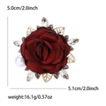 Elegant burgundy fabric rose brooch with rhinestones and pearls for women suits - Red