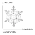 Elegant snowflake pearl brooch pin for women suit, size 3.1cm x 2.1cm, silver alloy metal - Silver