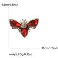 Antique gold bee brooch with deep red gemstones and white rhinestones, 4.6cm wide size - Red