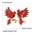 Elegant pair of red cardinal birds brooch on a golden branch with crystal rhinestones - Red