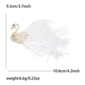 Elegant swan brooch with gold copper base, white cubic zirconia and real feathers - White
