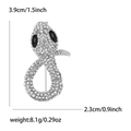 Spilla a forma di serpente argento con strass scintillanti e occhi neri - Argento