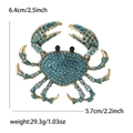 Sparkling blue crystal crab brooch in gold-tone alloy with dimensions and weight specs - Blue
