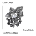 Spilla foglia vintage argento con strass neri e perla grigia di alta classe - Nero Lucido