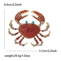 Creative crab brooch with sparkling red rhinestones and blue gem eyes in gold finish - Red