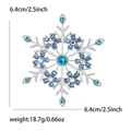Spilla elegante fiocco di neve argento con strass blu, 6,4 cm e peso di 18,7g - Blu