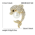 Spilla delfino dorata alla moda con strass bianchi e perla per donne eleganti - Oro