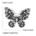 Broche papillon argentée vintage avec strass gris, taille de 4,9 cm sur 3,9 cm - Noir
